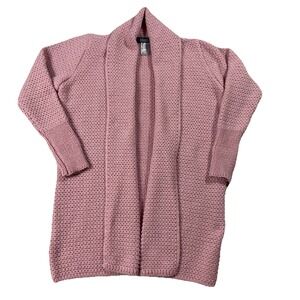 Islander 100% Irish Wool Open Front Cardigan Long Chunky Knit Pink Women's S